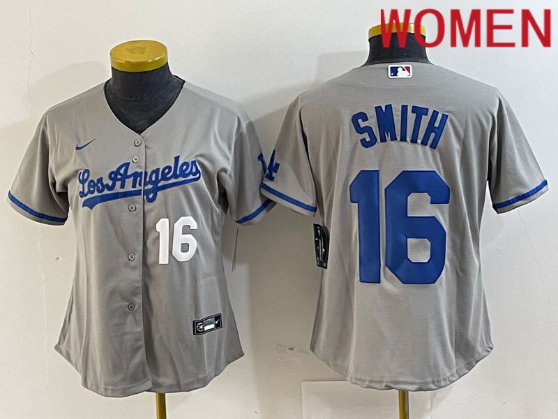 Women Los Angeles Dodgers 16 Smith Grey Game Nike 2024 MLB Jersey style 5